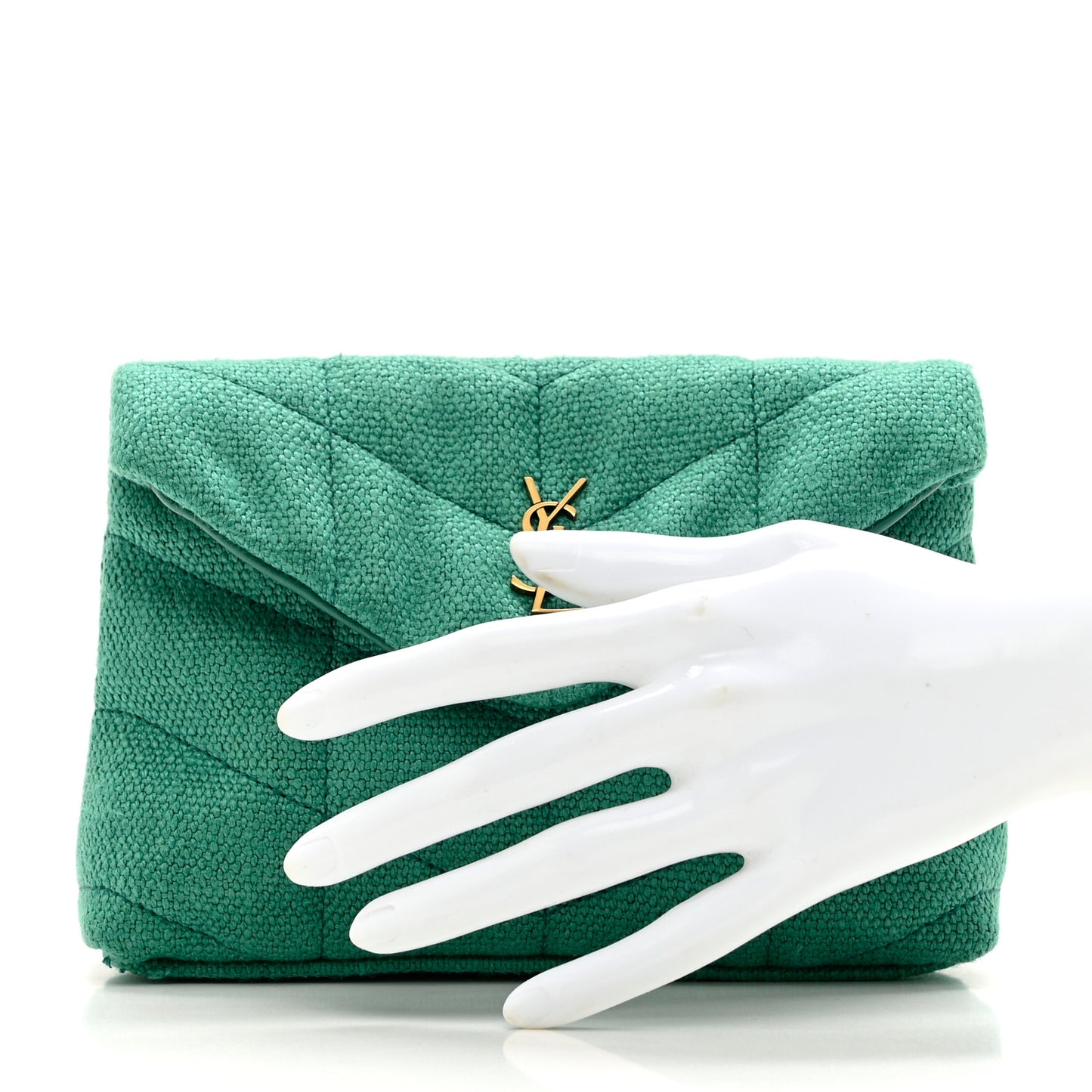 Canvas Quilted Loulou Puffer Monogram Pouch Clutch Green