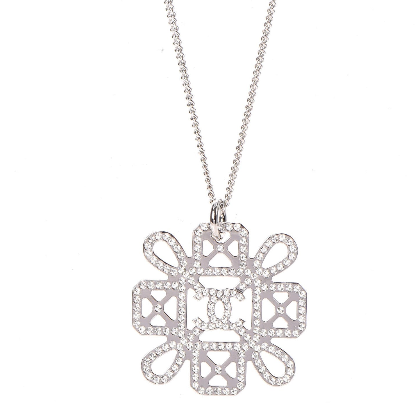 Crystal CC Pendant Necklace Silver