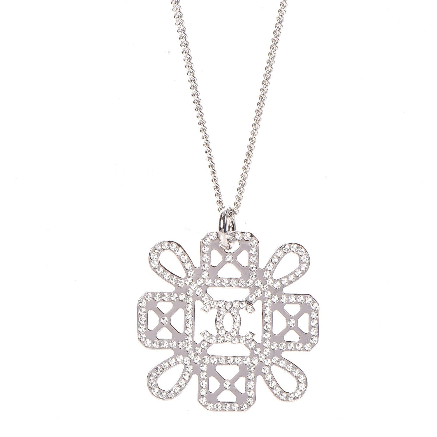 Chanel Crystal CC Pendant Necklace Silver 3 of 6