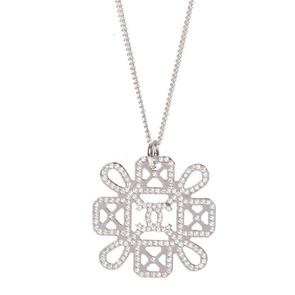 Chanel Crystal CC Pendant Necklace Silver 3 of 6