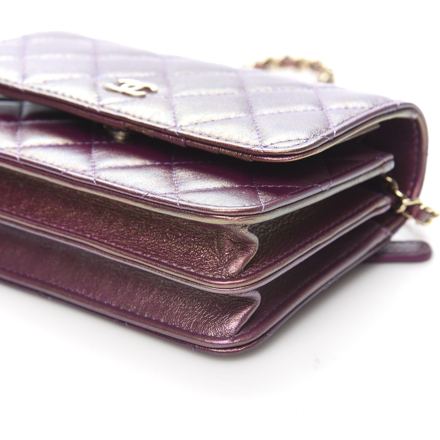 Chanel Iridescent Lambskin Quilted Mini Wallet On Chain WOC Purple 9 of 11