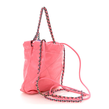 Chanel Shiny Calfskin Quilted Rainbow Metal Mini Chanel 22 Coral Pink 3 of 10