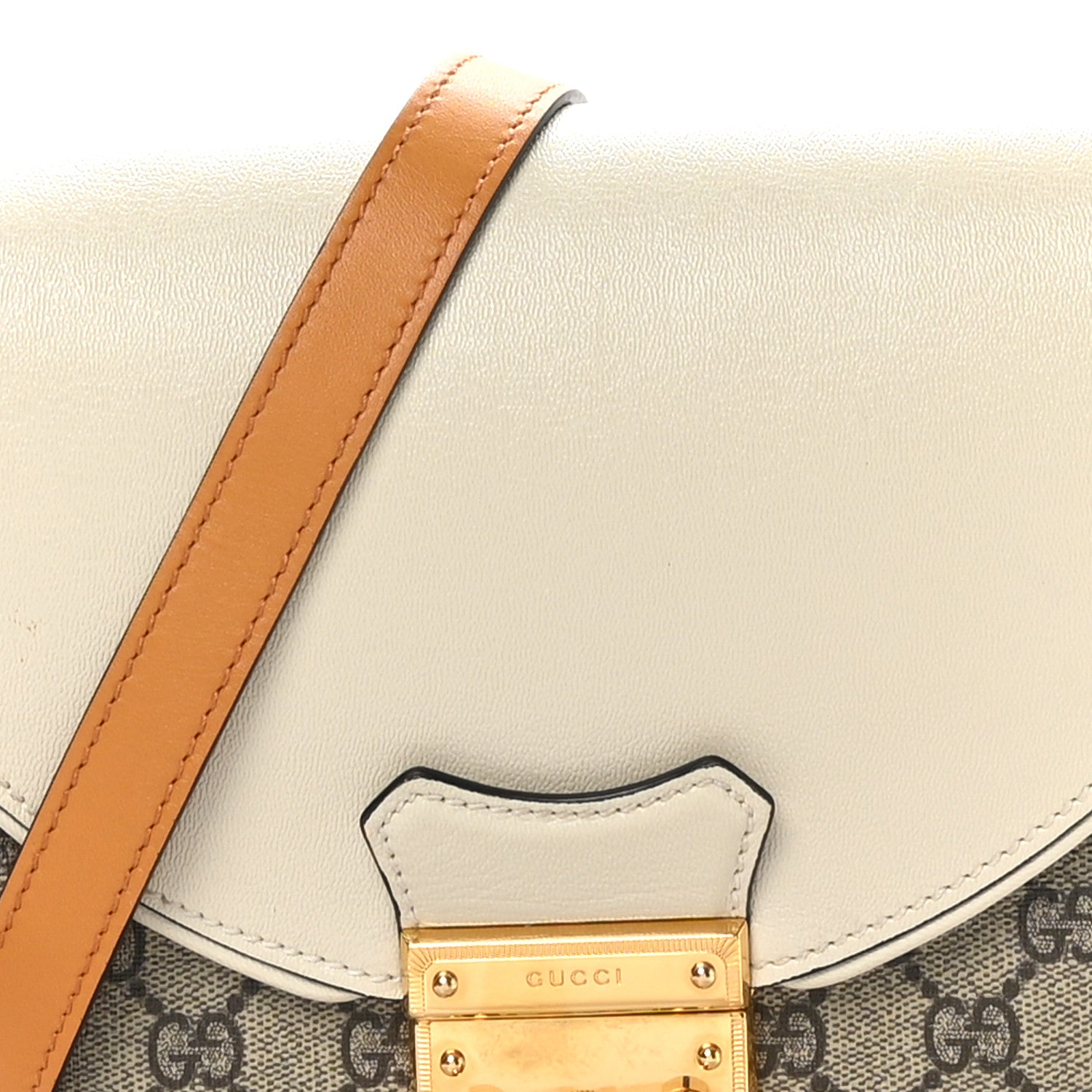 Gucci GG Supreme Monogram Calfskin Small Padlock Messenger Shoulder Bag Beige Mystic White Sun Oil 8 of 10