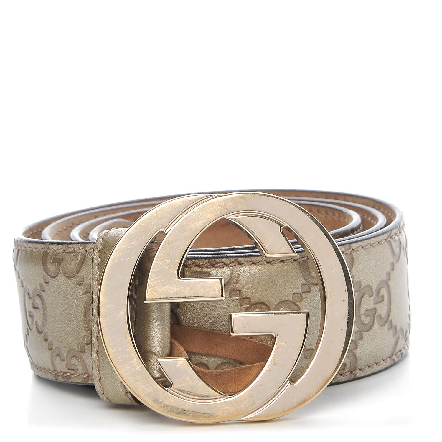 Gucci Metallic Soft Guccissima Interlocking G 40mm Belt 85 34 Champagne 1 of 11