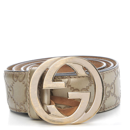 Gucci Metallic Soft Guccissima Interlocking G 40mm Belt 85 34 Champagne 1 of 11