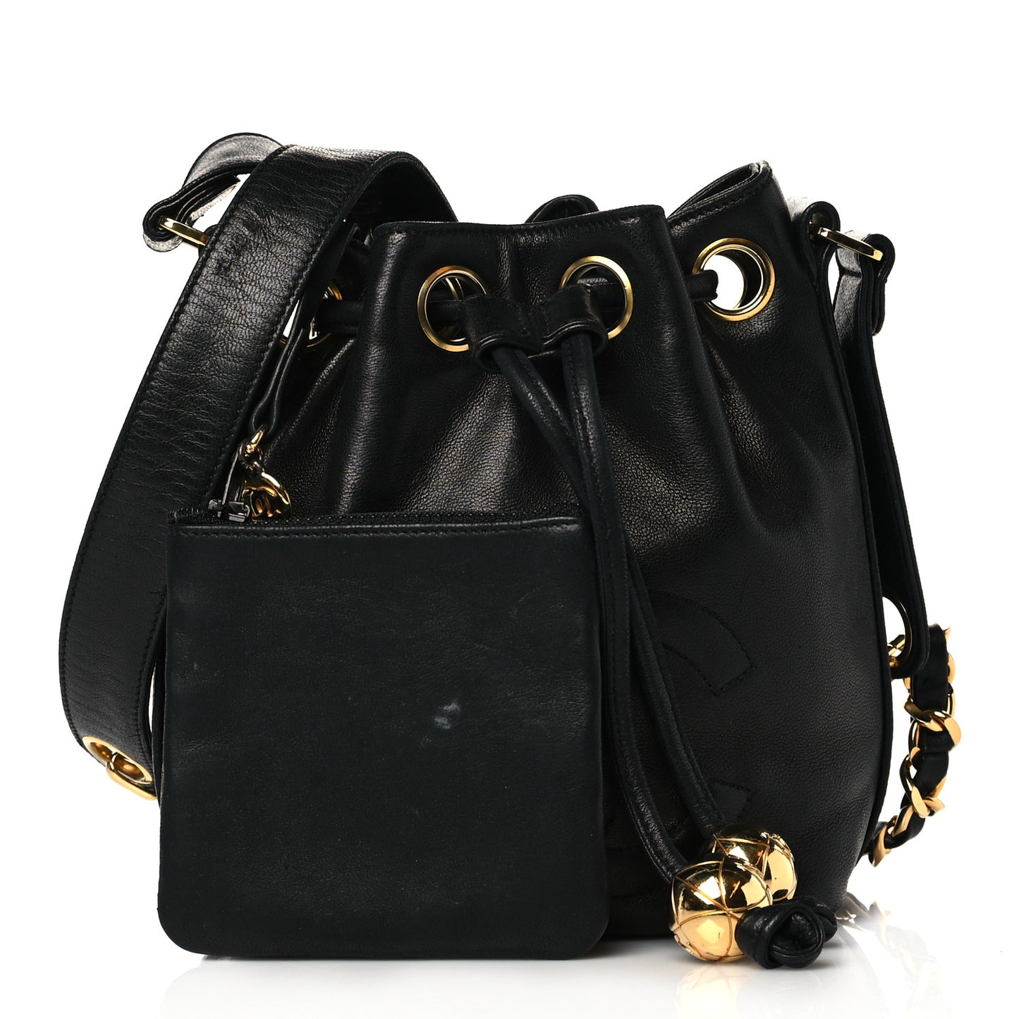 Lambskin Mini CC Drawstring Bag Black