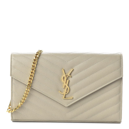 Saint Laurent Grain De Poudre Matelasse Chevron Monogram Envelope Chain Wallet Nude Powder 1 of 10
