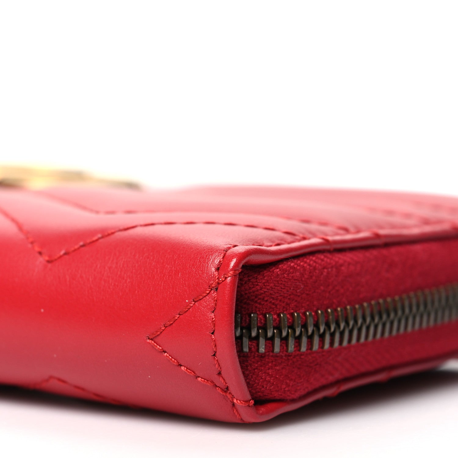 Gucci Calfskin Matelasse GG Marmont Zip Around Wallet Hibiscus Red 10 of 12