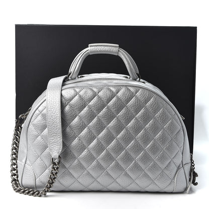 Chanel Metallic Calfskin Quilted Medium Airlines Round Trip Bowling Bag Silver 10 of 10