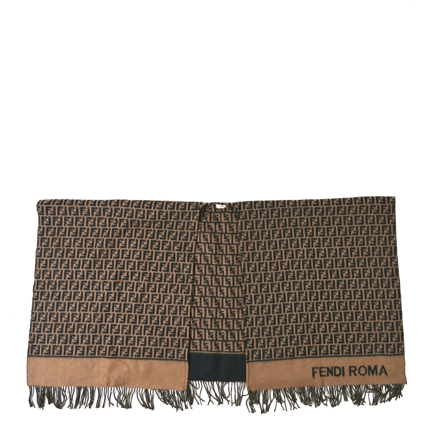 Fendi Wool Cashmere FF Print Poncho Tobacco  Black 1 of 3