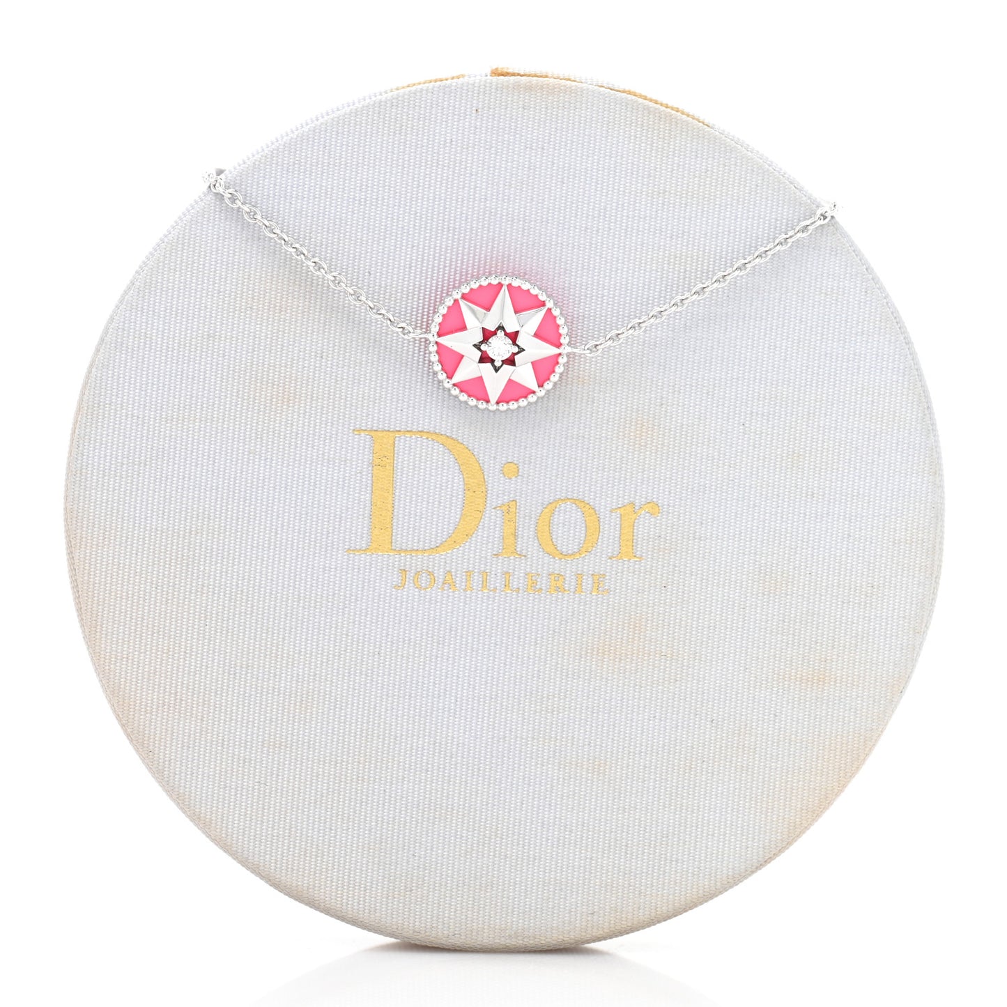 18K White Gold Diamond Enamel Rose Des Vents Bracelet Pink