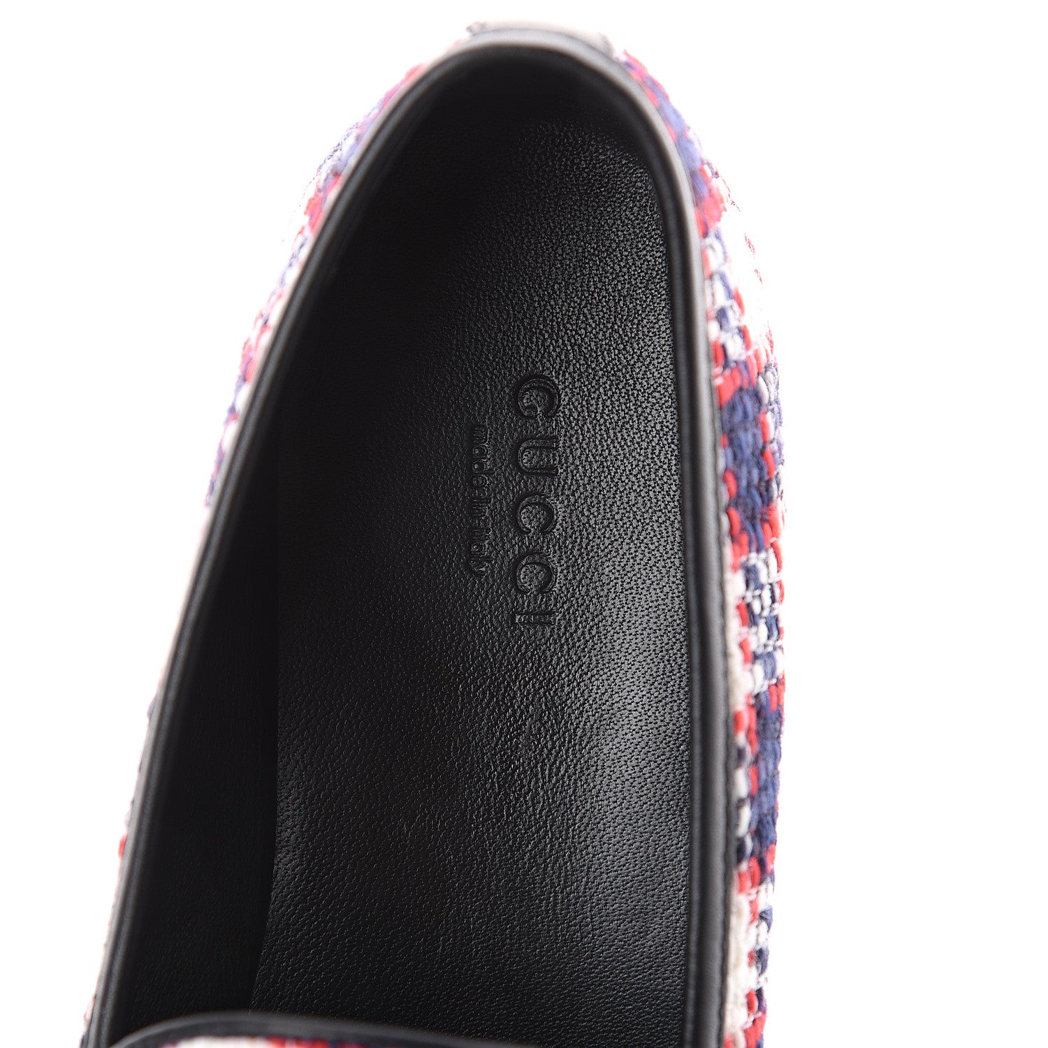Gucci Vintage Tweed Check Horsebit Womens Jordaan Loafers 37 White Hibiscus Red Marine 5 of 7