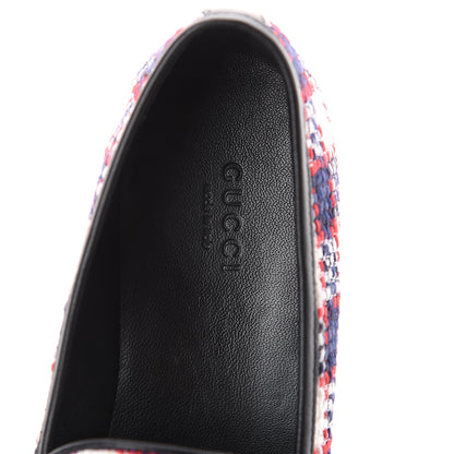 Gucci Vintage Tweed Check Horsebit Womens Jordaan Loafers 37 White Hibiscus Red Marine 5 of 7