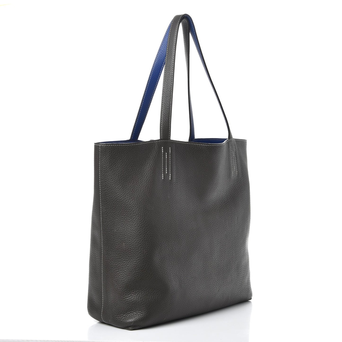 Taurillon Clemence Double Sens 36 Reversible Tote Graphite Bleu Electrique