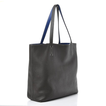 Hermes Taurillon Clemence Double Sens 36 Reversible Tote Graphite Bleu Electrique 6 of 24