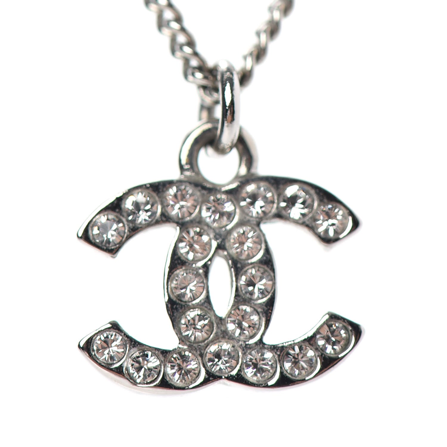 Chanel Crystal Timeless CC Necklace Silver 4 of 5
