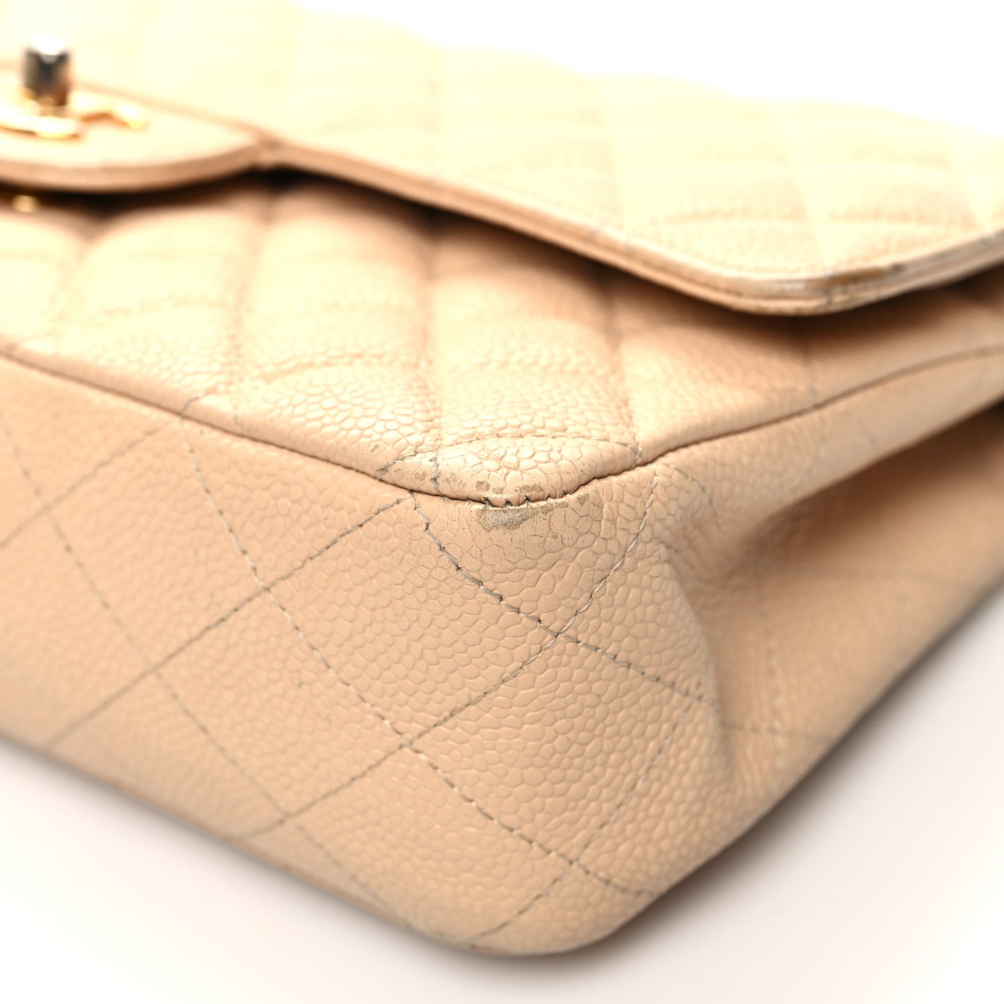 Caviar Quilted Medium Double Flap Beige