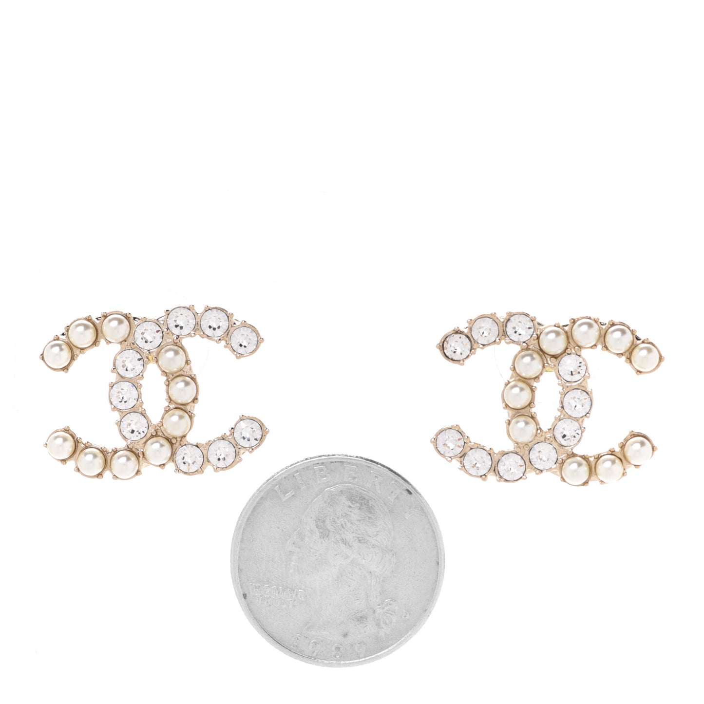 Crystal Pearl CC Dazzling Domino Earrings Gold