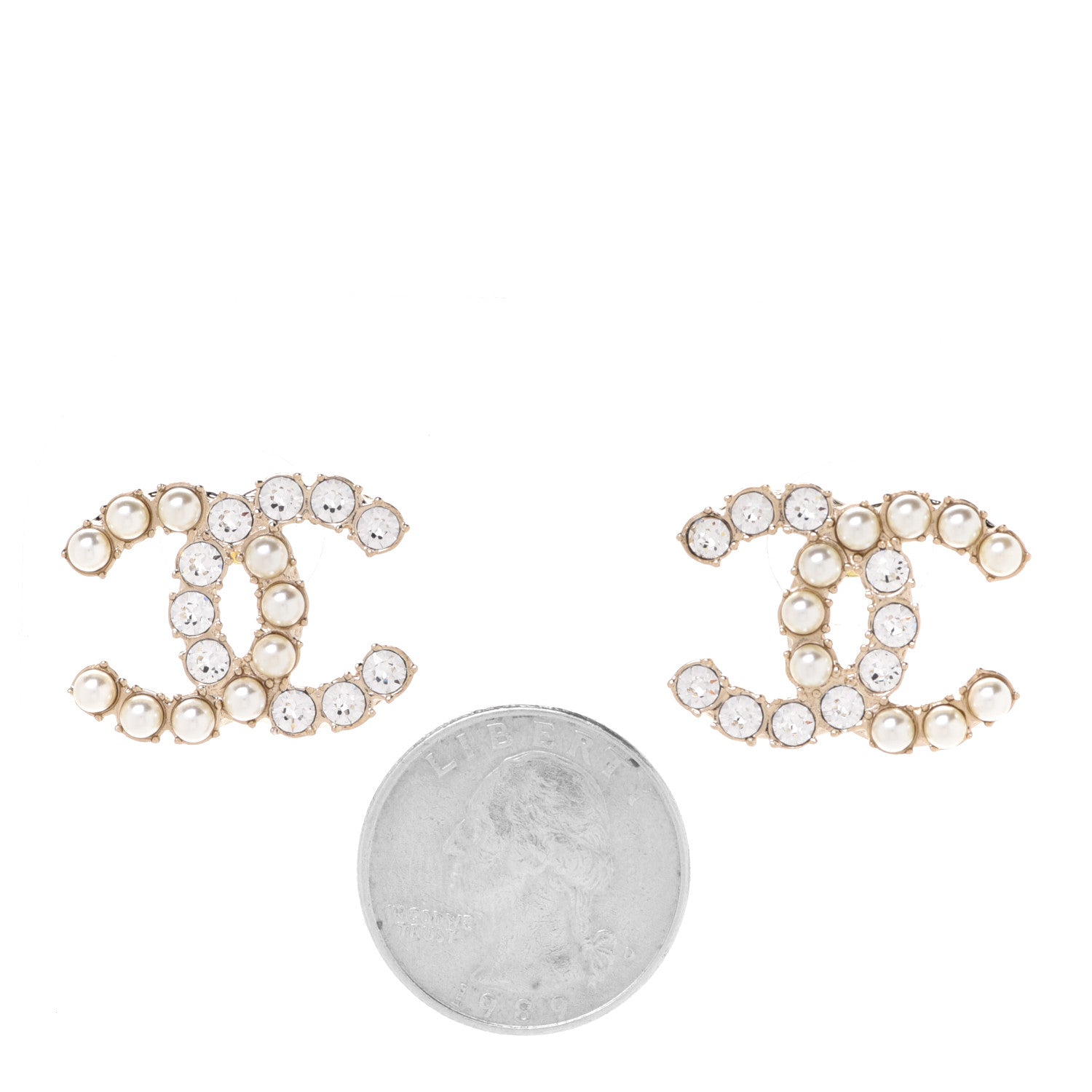 Chanel Crystal Pearl CC Dazzling Domino Earrings Gold 2 of 5