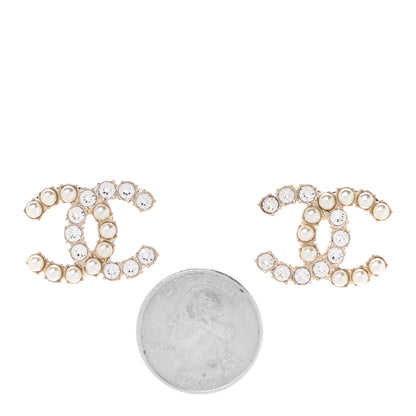 Chanel Crystal Pearl CC Dazzling Domino Earrings Gold 2 of 5