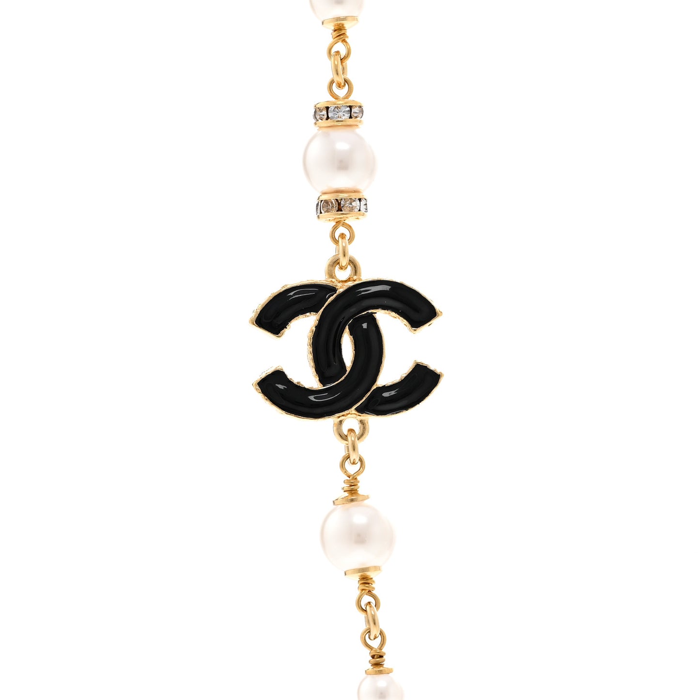 Pearl Bead Enamel CC Short Necklace Gold Black