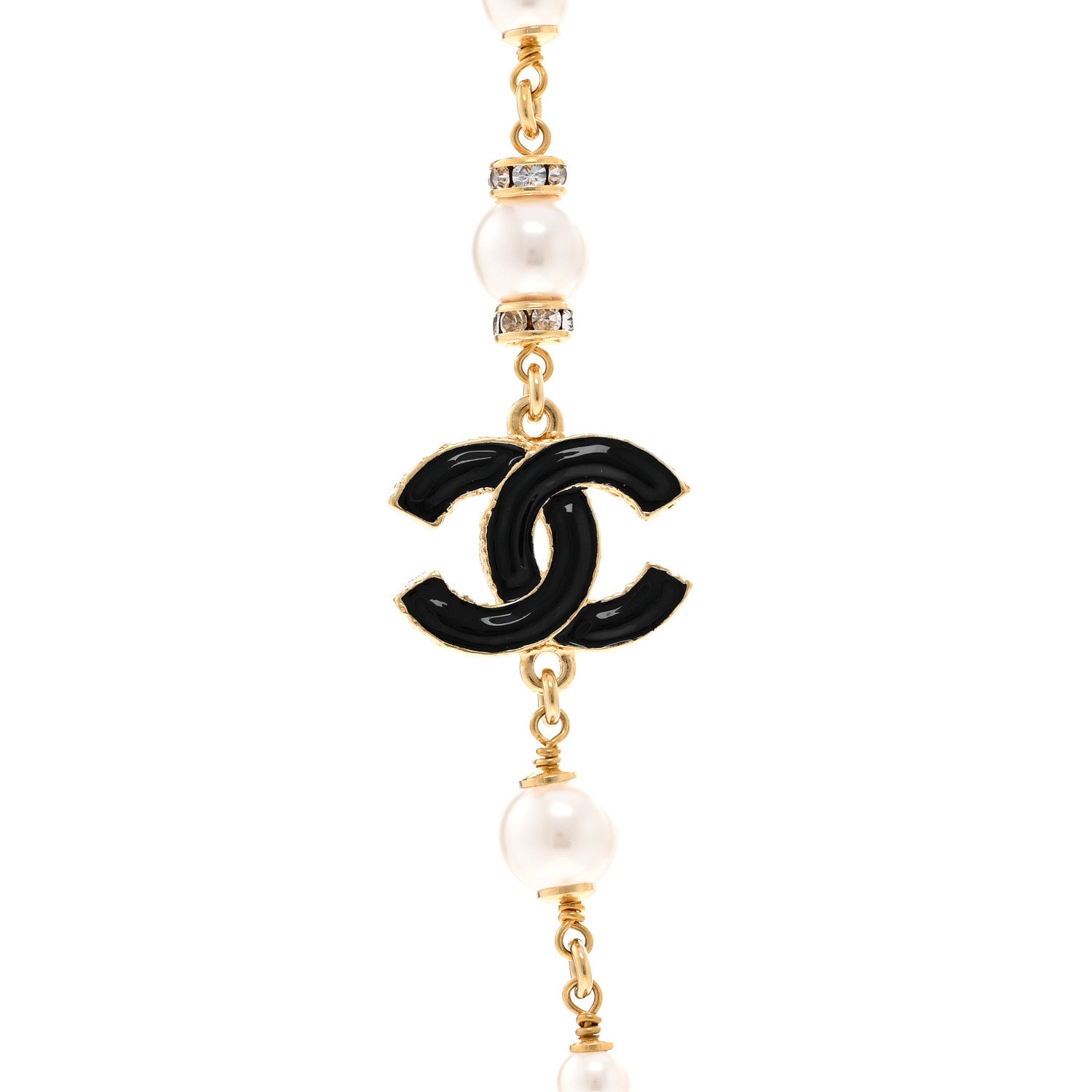 Chanel Pearl Bead Enamel CC Short Necklace Gold Black 4 of 6