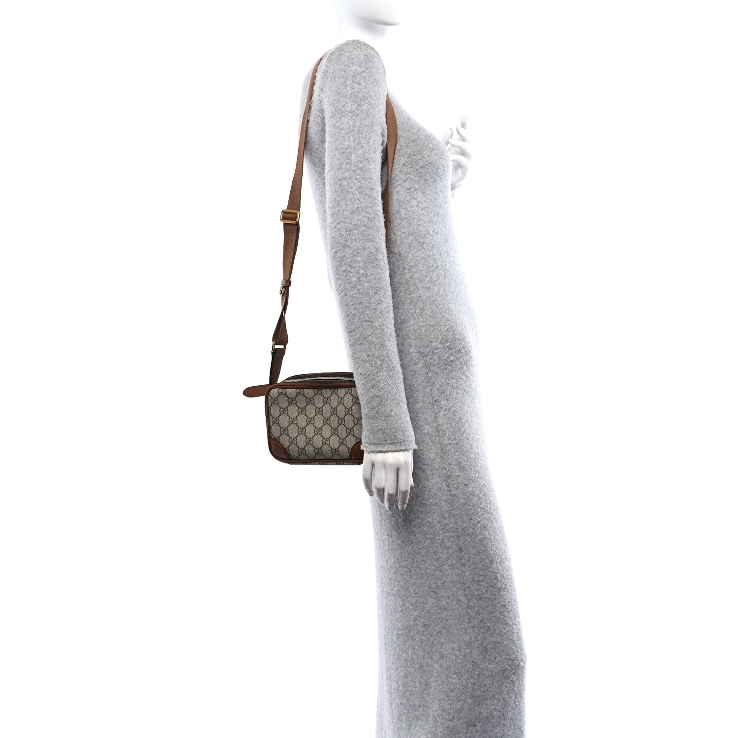 Gucci GG Supreme Monogram Textured Calfskin Emblem Mini Crossbody Beige Dark Brown 2 of 11