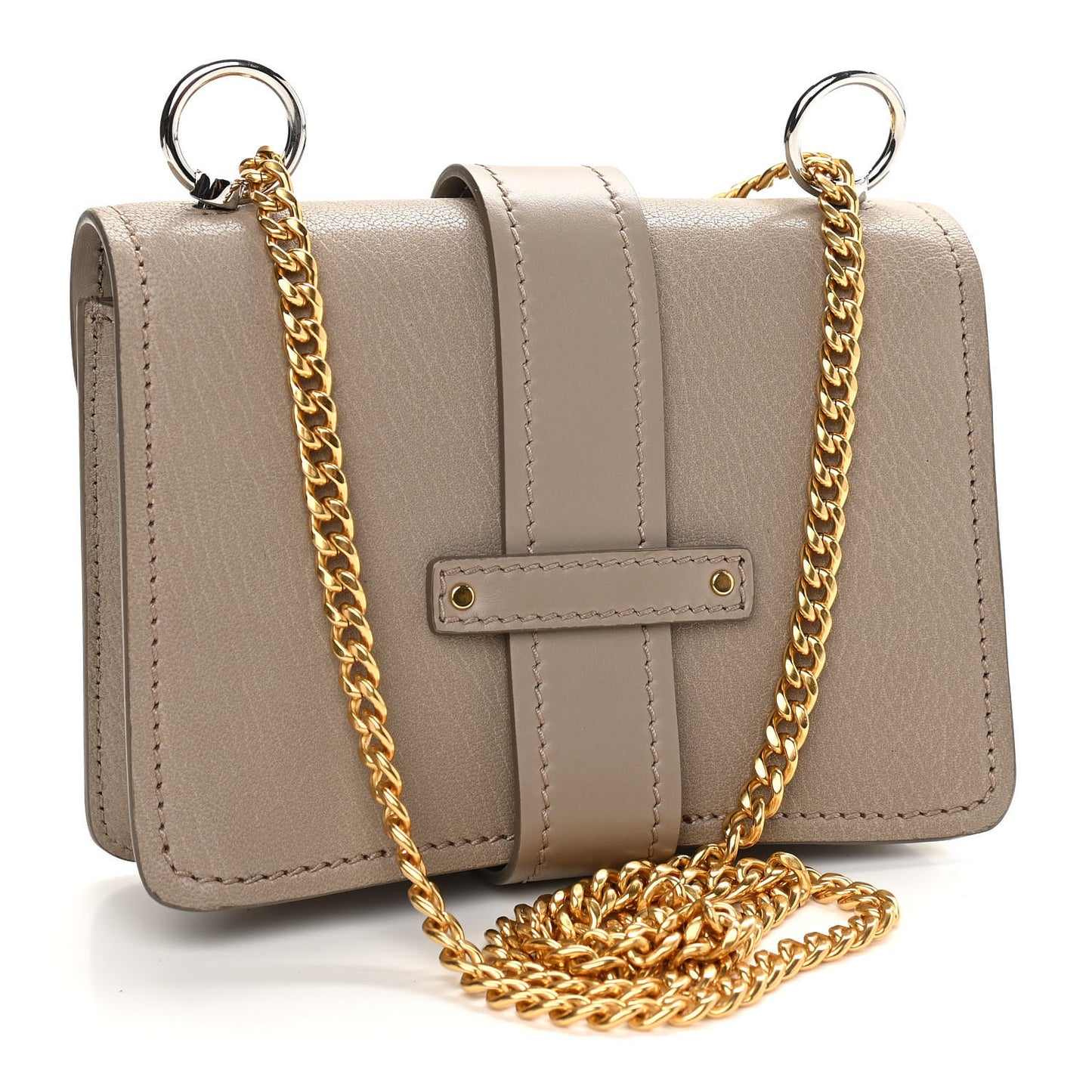Shiny Goatskin Calfskin Mini Aby Chain Shoulder Bag Motty Grey
