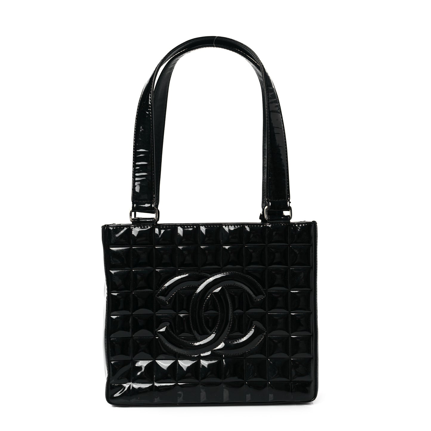 Patent Quilted CC Chocolate Bar Tote Black