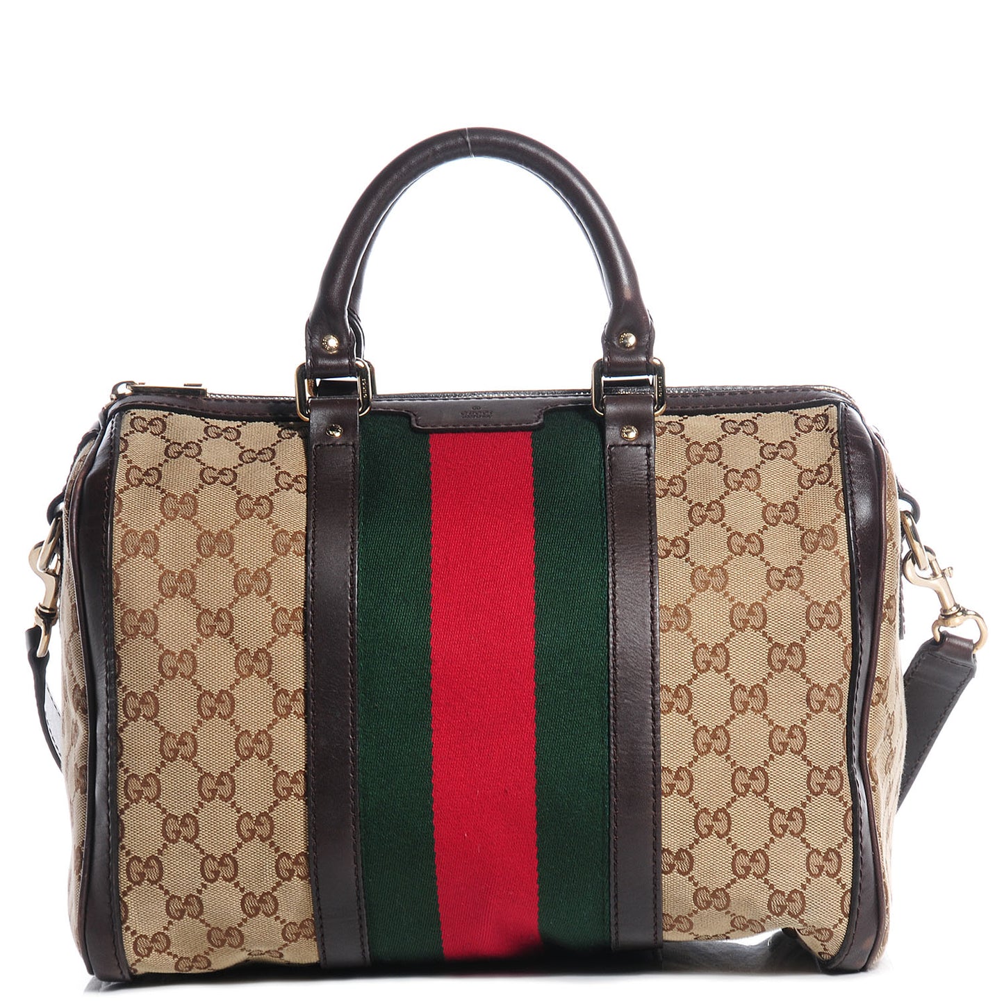 Monogram Selleria Calfskin Vintage Web Medium Boston Beige Ebony Cocoa