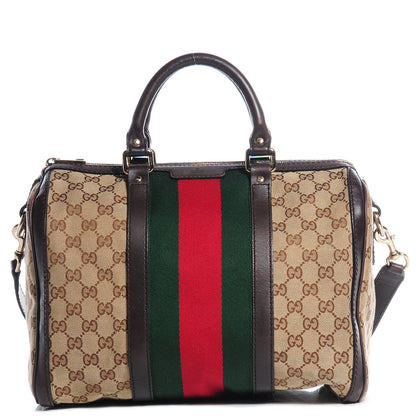 Gucci Monogram Selleria Calfskin Vintage Web Medium Boston Beige Ebony Cocoa 8 of 14