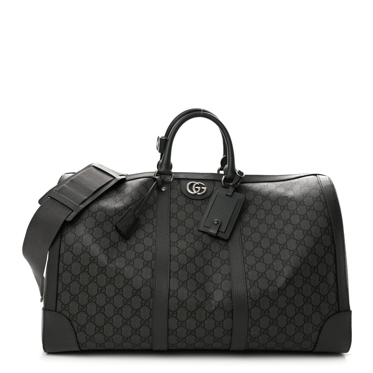 GG Supreme Monogram Textured Dollar Calfskin Large Savoy Duffle Bag Grey Black Graphite Grey