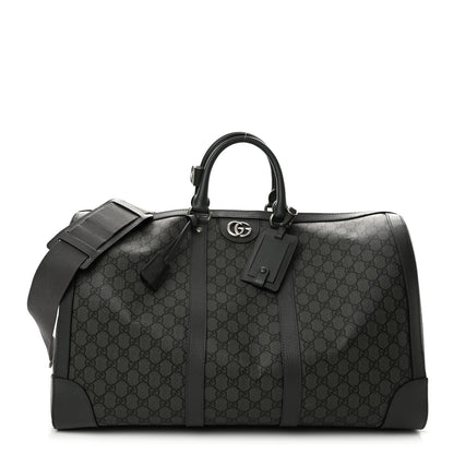 Gucci GG Supreme Monogram Textured Dollar Calfskin Large Savoy Duffle Bag Grey Black Graphite Grey 1 of 9