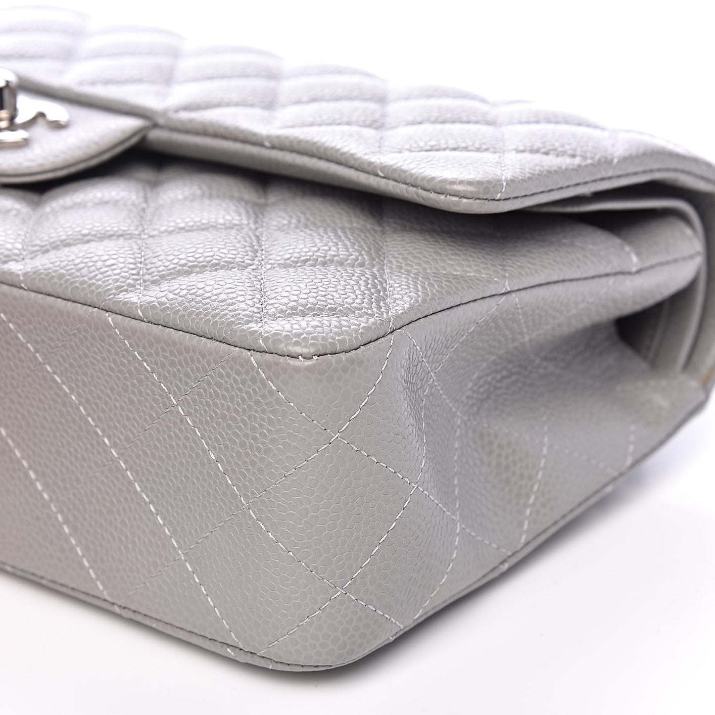 Caviar Quilted Medium Double Flap Grey