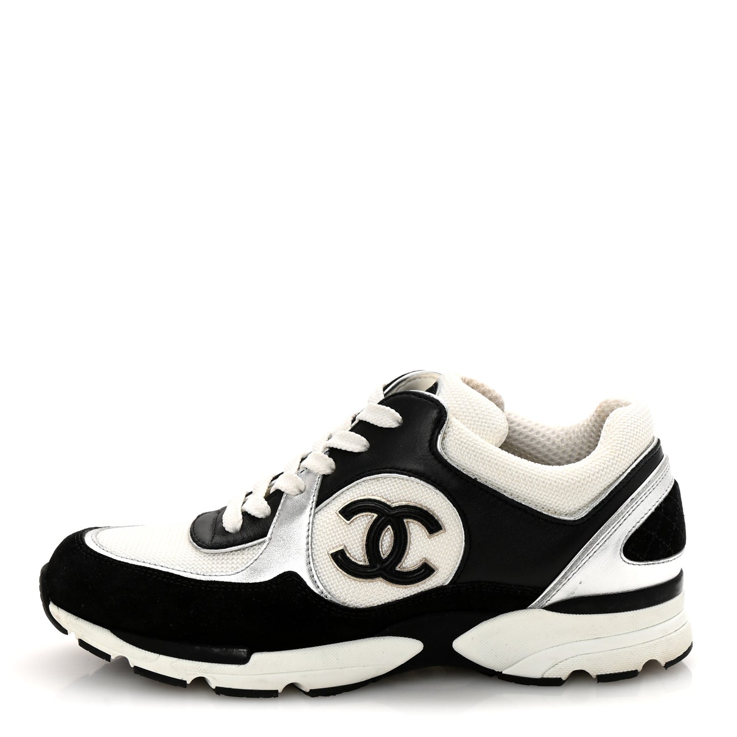 Mesh Suede Calfskin Grained Calfskin Womens CC Sneakers 39 Black White