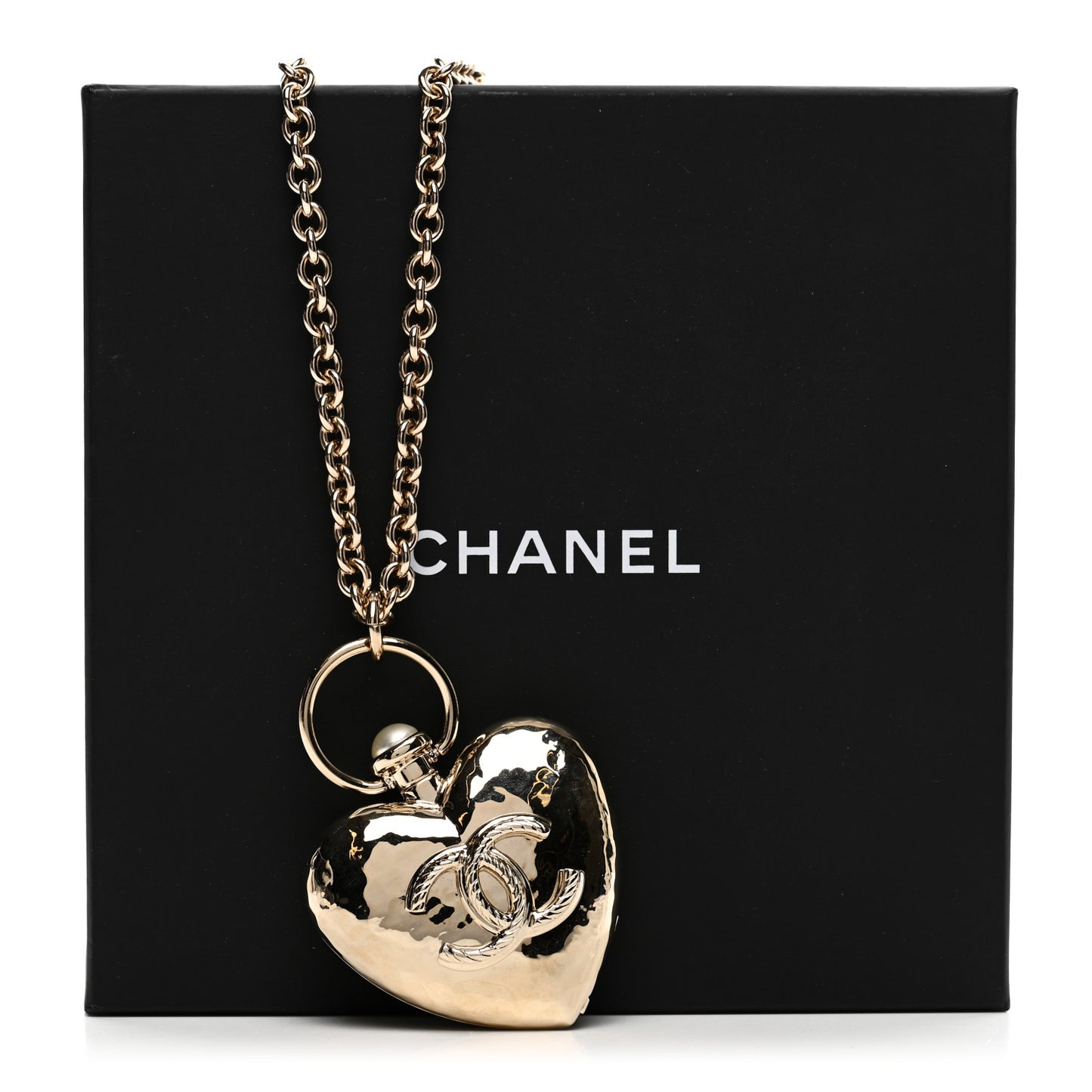Metal CC Heart Locket Necklace Gold