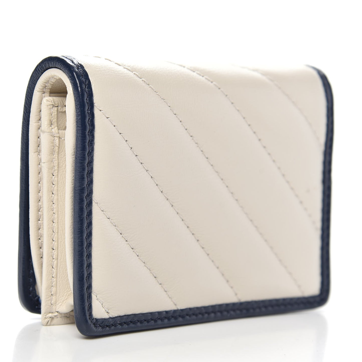 Vintage Effect Calfskin Matelasse Diagonal Torchon GG Marmont Card Case Wallet Mystic White Blue Agata