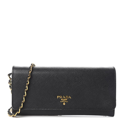 Prada Saffiano Metal Oro Chain Wallet Black 1 of 12