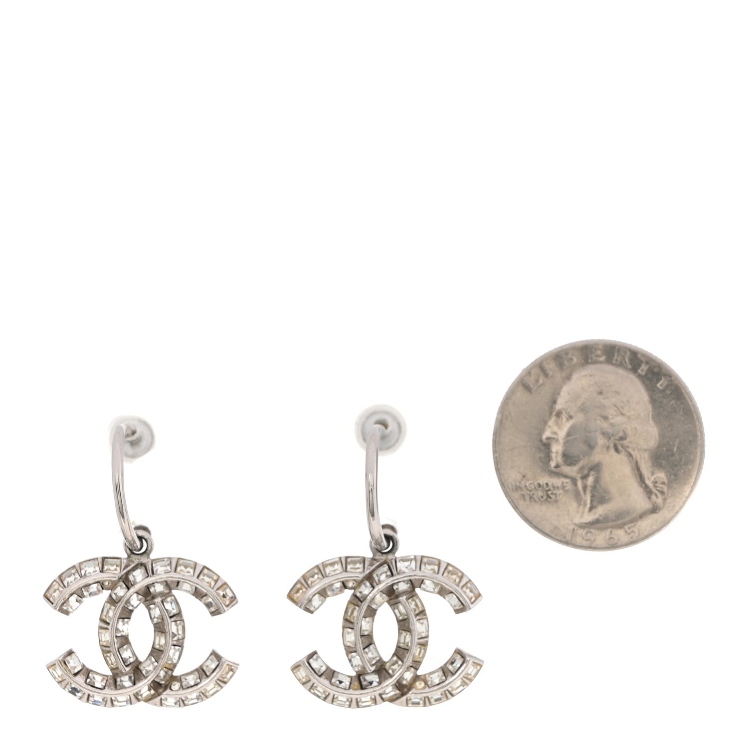 Chanel Baguette Crystal CC Drop Hoop Earrings Silver 2 of 4