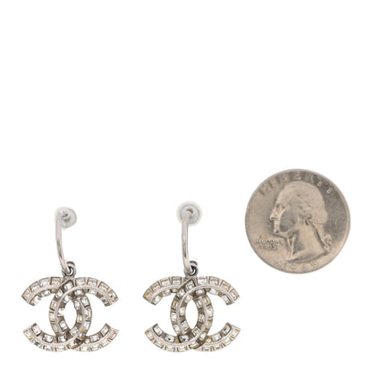Chanel Baguette Crystal CC Drop Hoop Earrings Silver 2 of 4