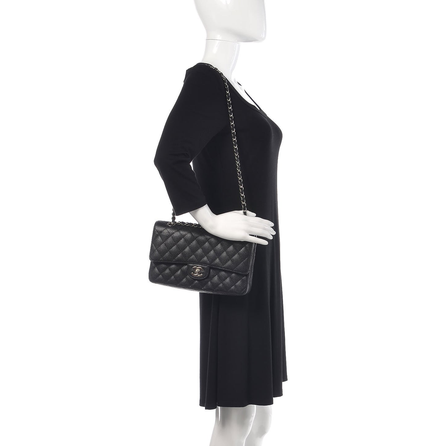 Caviar Quilted Medium Double Flap Black