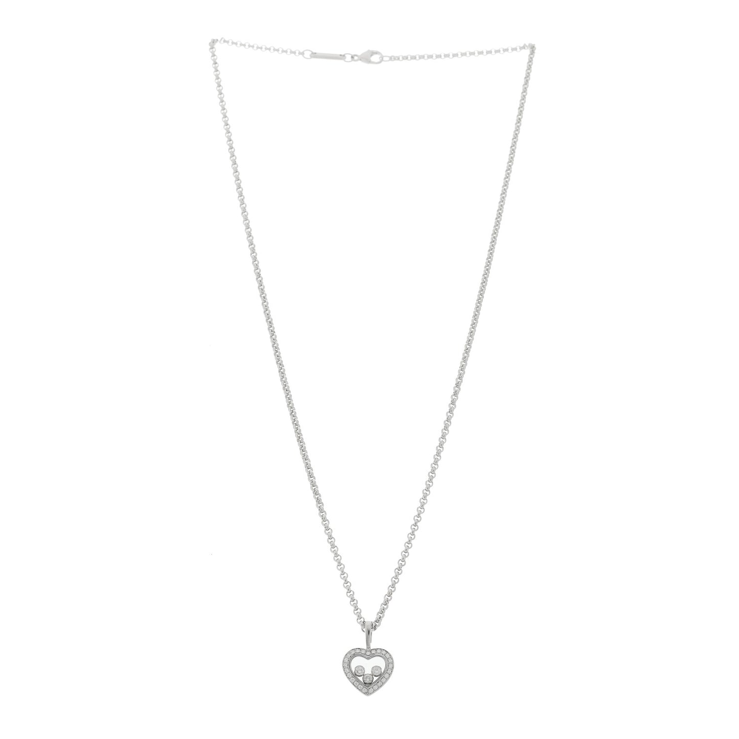 18K White Gold 3 Diamond Happy Diamond Icons Heart Pendant Necklace