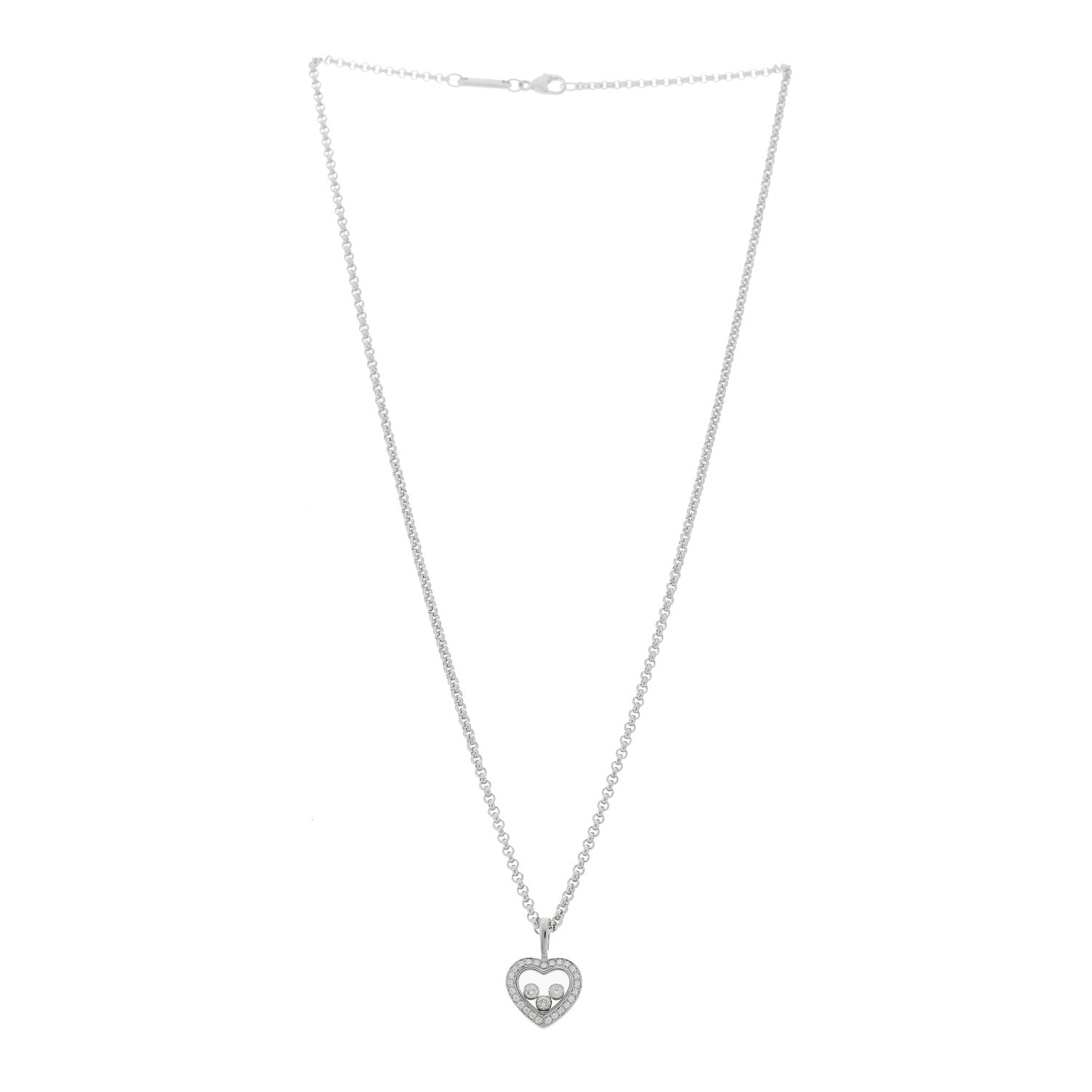 Chopard 18K White Gold 3 Diamond Happy Diamond Icons Heart Pendant Necklace 3 of 5