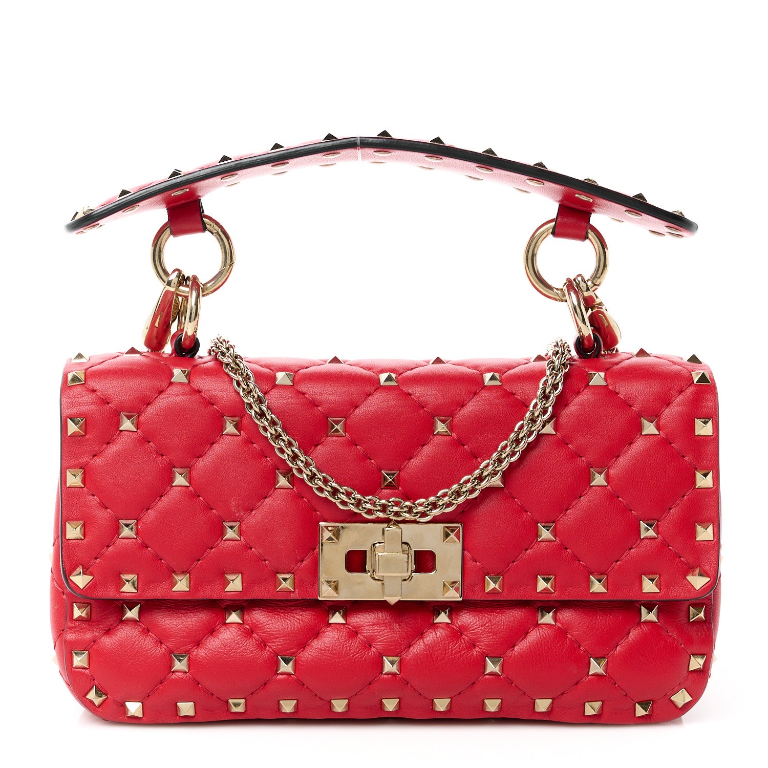 Valentino Garavani Lambskin Small Rockstud Spike Shoulder Bag Red 1 of 10