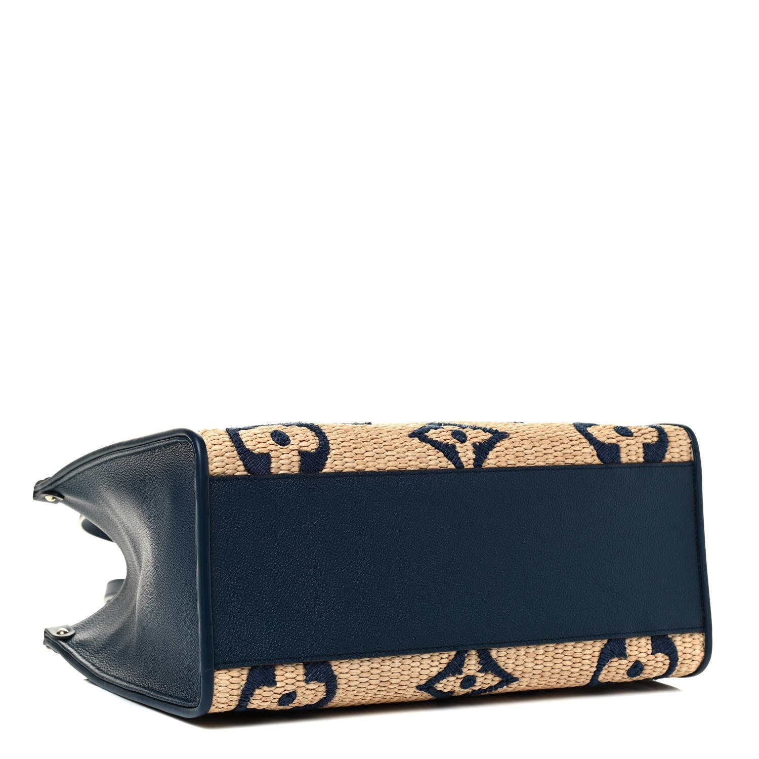 Louis Vuitton Raffia Calfskin Monogram Giant Onthego MM Blue 3 of 4