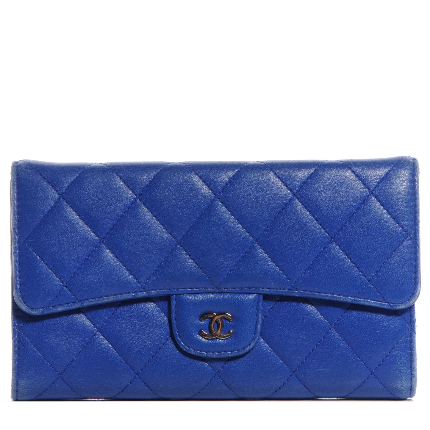 Lambskin Quilted Large Flap Wallet Dark Blue