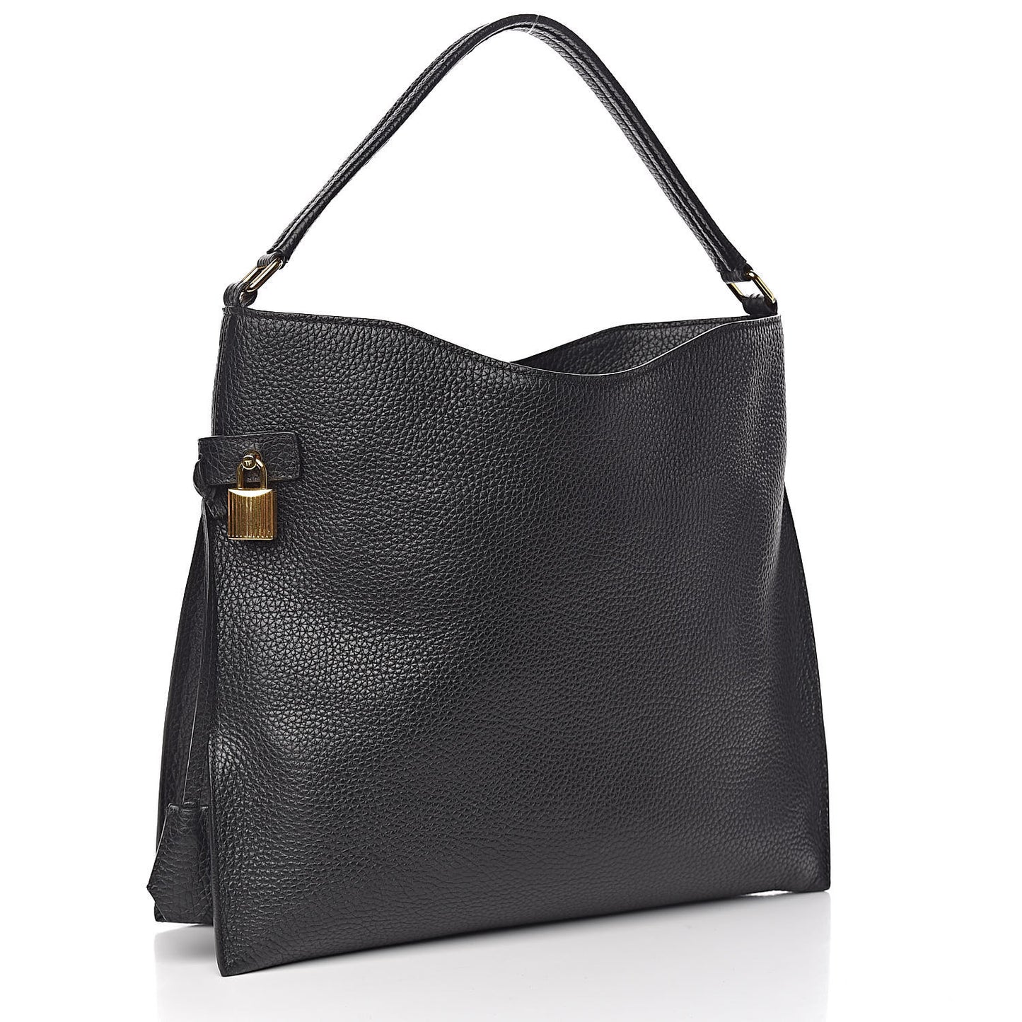 Pebbled Calfskin Small Alix Padlock Zip Hobo Bag Black
