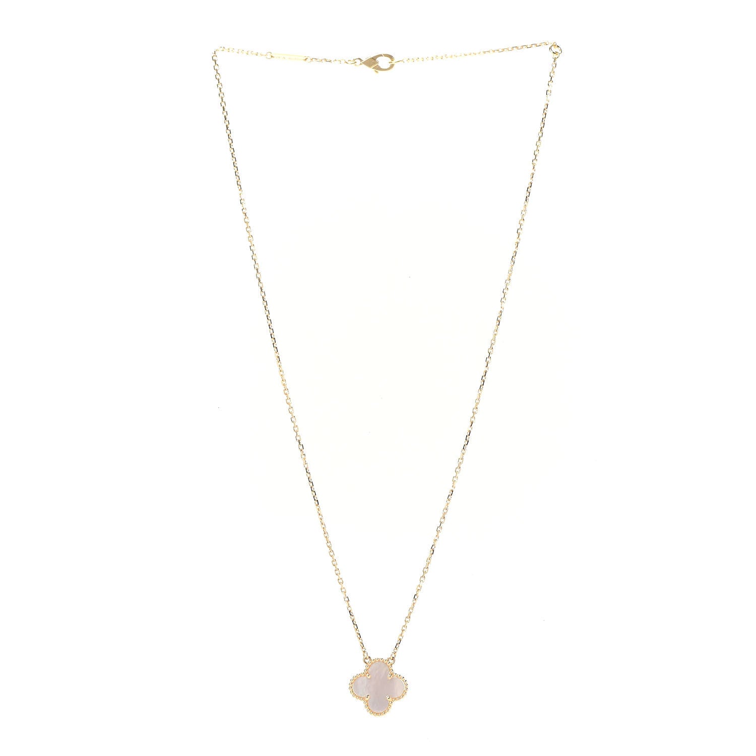 Van Cleef & Arpels 18K Yellow Gold Mother of Pearl Vintage Alhambra Pendant Necklace 3 of 6