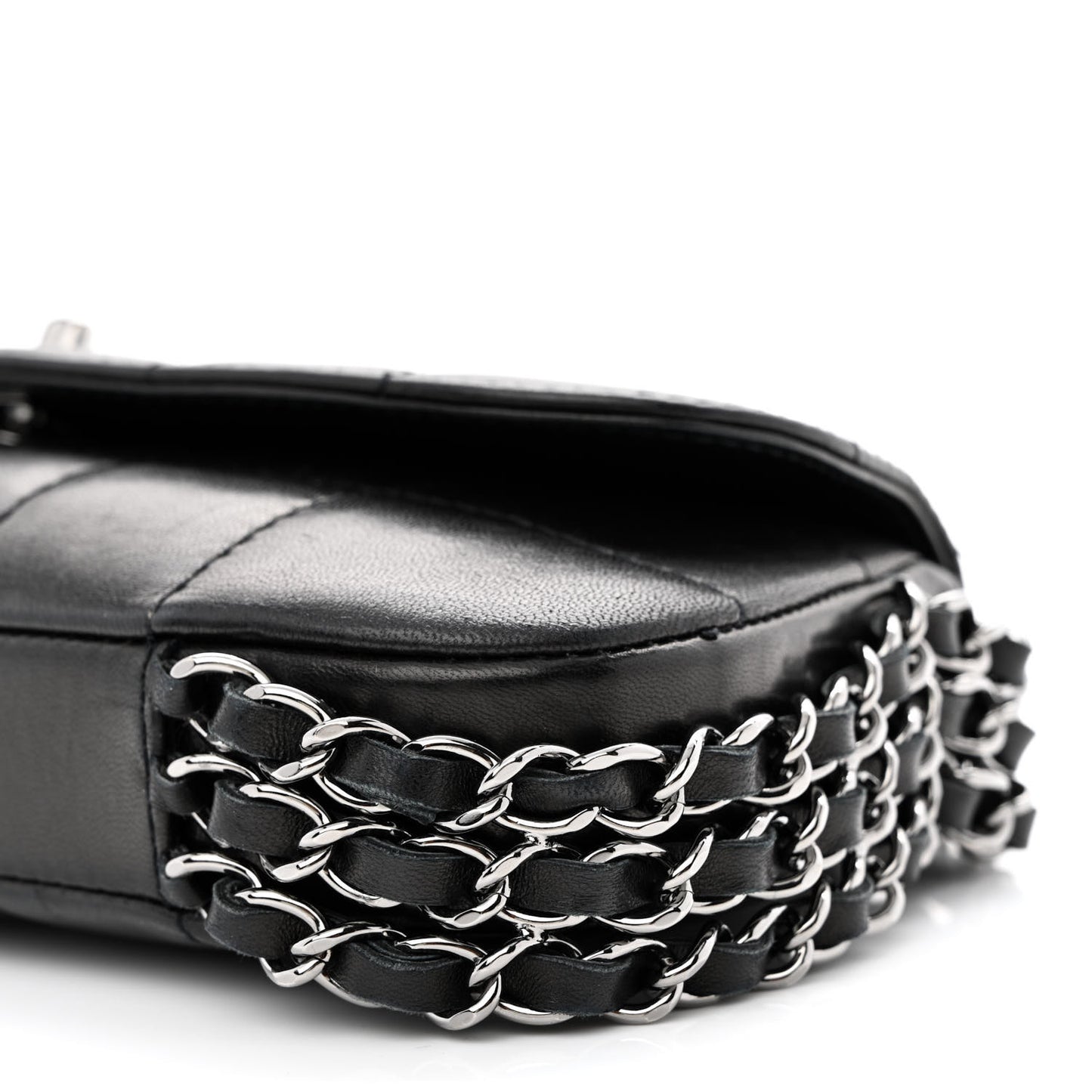 Lambskin Chocolate Bar Quilted Lambskin 3 Chain Flap Black