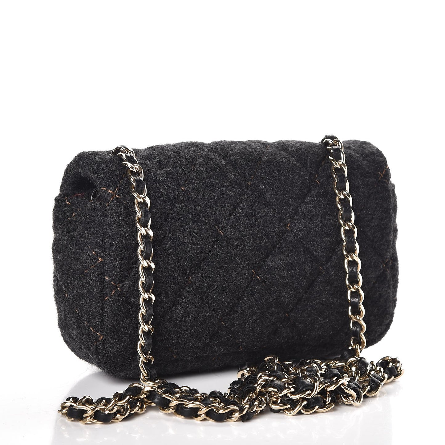 Wool Contrast Stitched Extra Mini Flap Charcoal